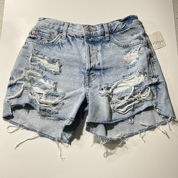 We The Free Shorts Blue Destroyed Button Fly Raw Hem 24 - Picture 12 of 14